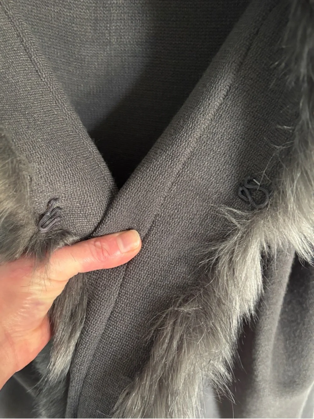 Surell Gray Faux Fur-Trim Sleeveless Cardigan